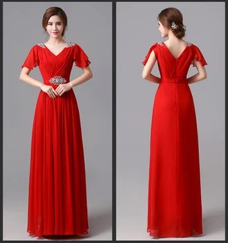 Skromný nevesty slúžku, červené, modré, fialové dámske bridesmaid, formálne šaty elegantné šifón tvaru s spp rukávmi šaty, dlhé šaty