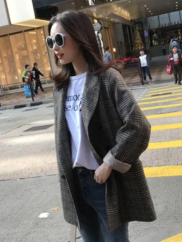 Jar nové žien kórejská verzia ladies bunda žena dlhej časti koberčeky malé vyhovovali retro bežné malé módne farby