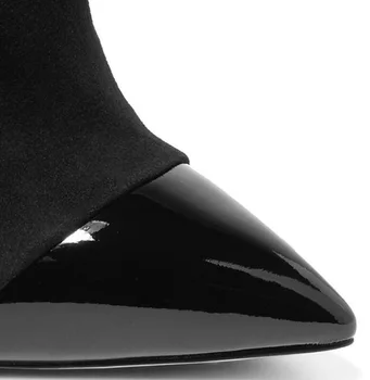 Nová Móda Jeseň Zima Black Patent Kožené Dámske Žiletky Podpätku, Členkové Topánky Sexy Ukázal Prst Pošmyknúť Na Ženy Stiletto Topánky