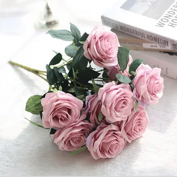 Ruže Kytice, Dekorácie Hodvábneho Kvetu Európskom štýle Ozdoby 10 Hláv Umelé Kvety obývačke francúzsky Kvetinový Jedálenský Stôl