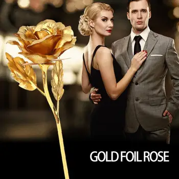 24K Gold Rose Rose Flower Kvetinový Dekor Umelé Ruže Emulational Kvet Stredné 19 cm Farebné Simulácia Zdobenie Krásne