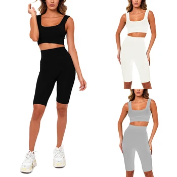 Ženy Nastaviť Fitness Cvičenie Oblečenie Farbou Košieľka Topy + Legíny Šortky Telocvični Súbor Vyhovovali dvojdielne Súpravy