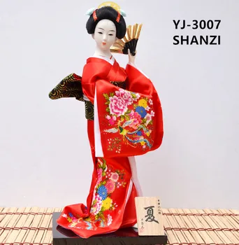 MYBLUE 30 cm Roztomilý Červený Japonský Geisha Kimono Bábika S Fanúšik Japonskej Dom Figúrka Domov Miestnosti Dekorácie Príslušenstvo Plavidlá Darček