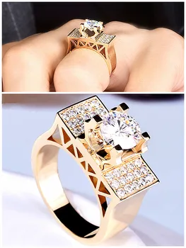 2 Karát Crystal Fashion Koruny Zirkón Diamantov, drahých Kameňov Prstene pre Mužov Zlatá Farba Šperky Bague Mužský Cool Doplnky, Darčeky