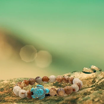 Prírodný Kameň Korálky Šťastie, Náramky & Bangles Sea Modrá Korytnačka pre Milovníkov Priateľov, Rodiny Darčeky Muži Ženy Šperky Pletené Lano