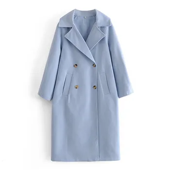 BLSQR Jeseň Zima Bežné Modrá Bunda Módne Ženy Zákopy Srsti Office Nosenie Dámy Príčinné Dlhý Kabát vrchné oblečenie