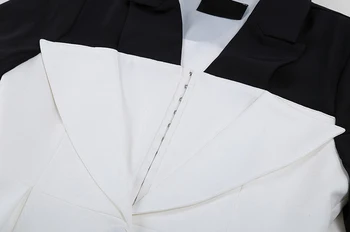 Dlhý rukáv dámske sako, štrbinový golier voľné bunda, čierna a biela, na jar a na jeseň, 2021, 1dd3810