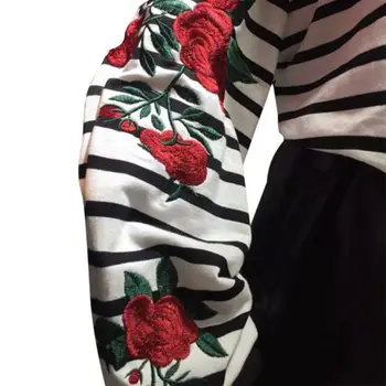 Jeseň Harajuku Hoodies Ruže Vyšívané Svietidla Rukáv Prekladané Ženy Mikina Voľné Vintage Elegantný Pulóver Jeseň Oblečenie