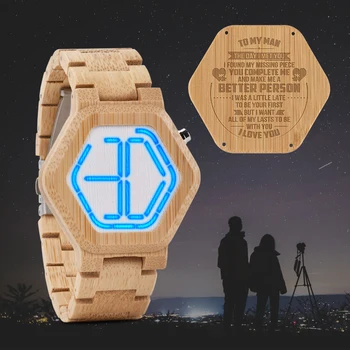 Reloj hombre BOBO VTÁK LED Dreva Quartz Hodinky Engrave Zadný Kryt Digitálne Nočné Videnie Kalendár Náramkové hodinky Minimálne Zobrazenie Času