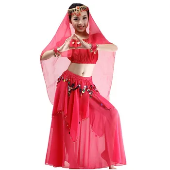 6 farby Deti 4 kusy brušného tanca nastaviť kvalitné fialová/žltá/červená Dievčatá Indický/Egypt tanečný kostým pre výkon