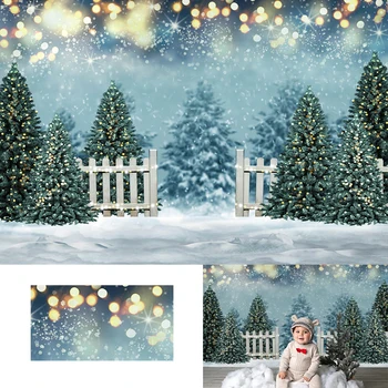 Vianočné Pozadie Snowfield Vianočný stromček, Baby, Deti, Fotografovanie Pozadí Narodeninovej Party Trblietajúce sa Hviezdy Street light Decor