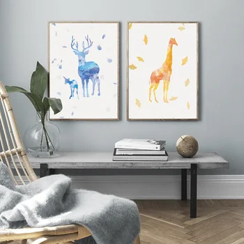 Abstrakt Zvierat Žirafa, Slon Jeleň Elk Wall Art Plátno na Maľovanie Nordic Plagáty a Potlačou obrazov na Stenu pre Obývacia Izba Dekor