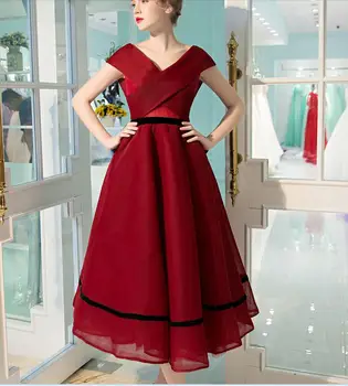 Čierna A Červená Gotický Krátke Svadobné Šaty Vintage Čaj Dĺžka V Krku 1950 Neformálne Nevesta Šaty Vlastné vestido De Novia