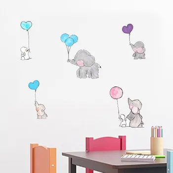 Cute Elephant Králik Balón Stenu, Nálepky, Detská Izba Steny Interiéru Spálne Plagát Zvierat Obývacia Izba Maľovanie Mš Tapety