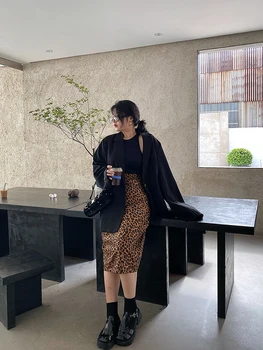 Jeseň slim wild Hong Kong štýl dlhé sukne s vysokým pásom A-line sukne pohodlné leopard sukne