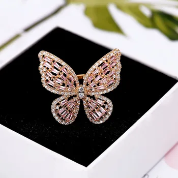 HUAMI Svetlo Luxusné Nastaviteľné Motýľ Prstene pre Ženy Duté Sa Fingel Otvoriť Krúžok Ružová, Biela Farba, Zirkón Hot Predaj Šperkov