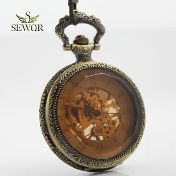SEWOR 2018 Top Luxusné Značky Bronz špeciálny kryt objektívu Roman digitálne šport mechanické vreckové hodinky C208