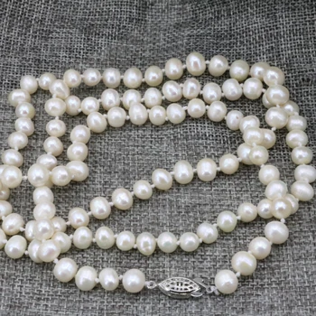 Módny náhrdelník pearl šperky robiť 7-8mm prírodné perly biele korálky pre ženy s dlhými reťazcami, prívesky vysoký stupeň darčeky 36inch B3239