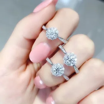 Hot Predaj Luxusný Pevná Strieborná Simulované Diamantový Zásnubný Prsteň, Šperky 925 Sterling Silver Prst Kvet Prstene Pre Ženy