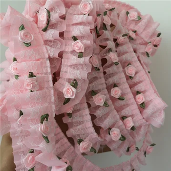 1M Najnovšie Skladaný Guipure Ružovej Čipky Stuhou Výbava Materiál 5cm Ružovej Čipky Textílie DIY Šitie Príslušenstvo Pre Lemovky na Odevy QT8