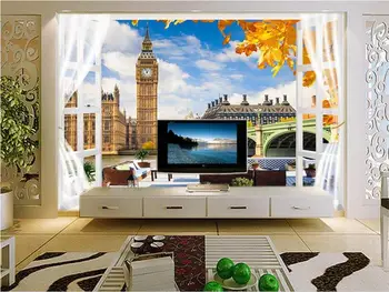 Vlastné 3d fotografie tapety obývacia izba izba nástenná maľba okno a most foto maľovanie na gauč, TV joj, tapety na steny 3d