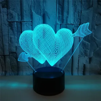 3D Šípky Cez Srdce LED Nočné Svetlo Stolná Lampa Svadobné Spálňa Decor Milovníkov & Pár & Milú Najlepší Darček