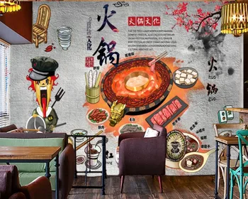 Doprava zadarmo Horúci Hrniec Kultúry Pozadí Steny Vlastné 3D Čínskej Reštaurácii Tapety Lacné Reštaurácia nástenná maľba Kuchyne Tapety