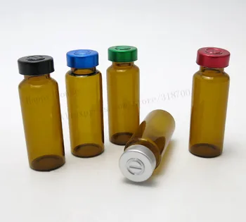 Veľkoobchod 50 x 20ml amber sklenené fľaše s hliníkovým farebné spp,20cc sklo vzorky ampulky s butyl silikónové gumy zátka
