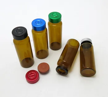 Veľkoobchod 50 x 20ml amber sklenené fľaše s hliníkovým farebné spp,20cc sklo vzorky ampulky s butyl silikónové gumy zátka