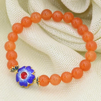 Semi-precious stone korálky orange jades chalcedony 8 mm okrúhle korálky, náramky pre ženy cloisonne elegantné šperky 7.5 palcový B2686