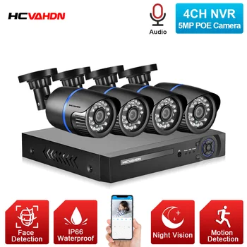 4CH POE NVR Auta HD Detekcia Tváre CCTV kamerový Systém 5MP Audio Záznam IP Kamera POE Home Security kamerový Set