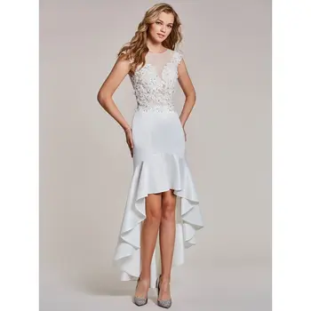 Dressv asymetrie večerné šaty biele appliques spp rukávmi šaty žien strany lopatka krku korálkové morská víla formálne večerné šaty