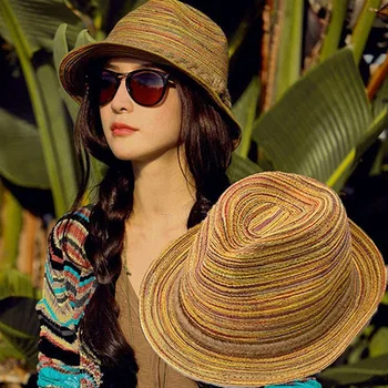 Nový Nový Príchod Ženy Lete Bohemia Štýl Slamené Klobúky, Skladacia Prekladané Pletené Lano Beach Sun Hat