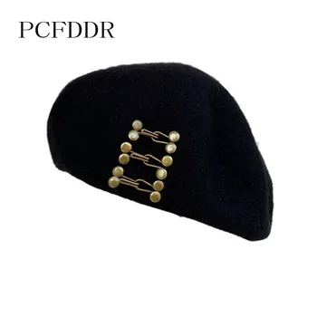 PCFDDR Jeseň a v zime vysoká kvalita vlny BERET žena kovový klinec British retro umelec klobúk.