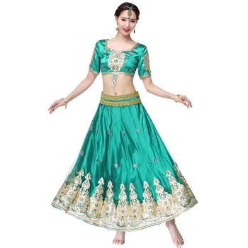 Brušný Tanec pre Ženy Top Sukne 2-dielna Sada Výkon Oblečenie Indiánske Kostýmy Fáze Kostým Pravoslávnej Dospelých Dámy Indie Dance