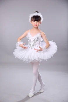 Profesionálne Balerína Balet Tutu Šaty Pre Dieťa Deti, Deti, Dievčatá, Elegantné Biele Palacinka Trikot Tancovať Labutie Jazero Kostým