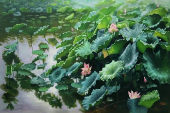 Vysoko Kvalitné Umelecké Plátno Obrázok Tlače Maľovanie Kvet Lotus Rybník a Rybí Olej Maľby Nástenné Art Obraz Maľovanie pre Home Decor