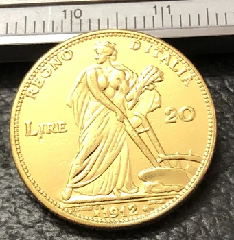 1912 Itlay 20 Lire Zlato Kópiu Mince