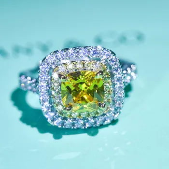 Luxusné námestie yellow crystal citrine kamene, diamanty prstene pre ženy biele zlato strieborná farba bague luxusné šperky strany dary