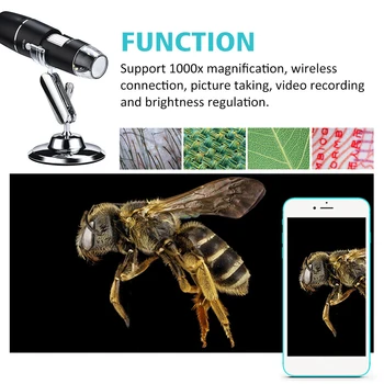 Biologické WIFI Mini Laboratórne Professional 8 LED Svetlá, 0X Až 1000X 1080P HD Bezdrôtový Digitálny Mikroskop Smartphone, Tablet PC