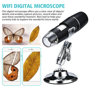 Biologické WIFI Mini Laboratórne Professional 8 LED Svetlá, 0X Až 1000X 1080P HD Bezdrôtový Digitálny Mikroskop Smartphone, Tablet PC