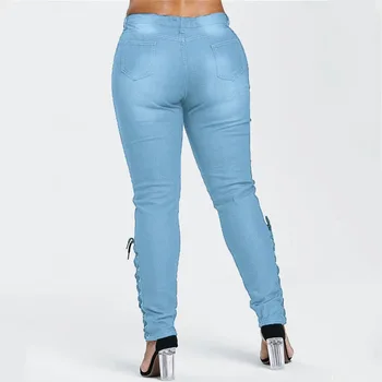 FNOCE 2020 dámske jeans nohavice veľkosť módne trendy elegantné pevné vysoký pás pevne stretch čipky slim denim ceruzkou nohavice