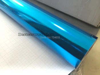 Premium Svetlo Modrá Elastická Chrome Zrkadlo Vinyl fólie S odvzdušňovací Modrá Flexibilné Chróm Lesklé Fólie Veľkosť:1.52*20M/Roll