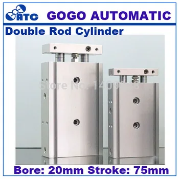 GOGO Vysokej kvality dvojčinné dual rod vzduchu v pneumatických valcov CXSM 20-75 20 mm vŕtanie zdvih 75mm s klzné ložisko