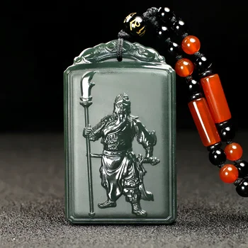 Kvalitné Fľaše green jade Guan Yu Prívesok Podržte Broadsword Amulet numen Žehnaj Visí Náhrdelník churinga