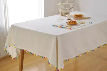 Obdĺžnikový Nordic Farebné Gule Strapce Obrus Sa Vzťahuje Na Svadobné, Vianočné Party Dekorácie Bavlna Biela Tableclothes