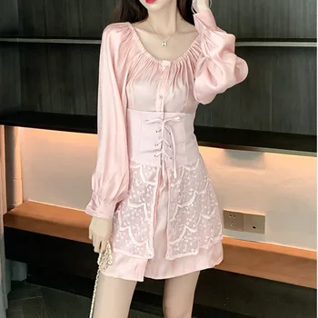 Sexy mimo rameno Šaty módneho dizajnu 2020 jeseň nový štýl retro sexi štíhly pás obväz ružové šaty