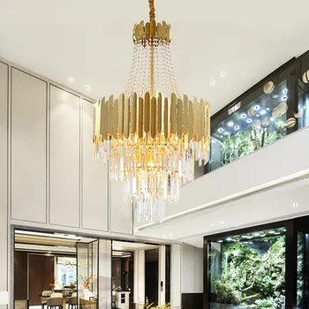 Veľký Krištáľový Luster Osvetlenie Moderné Luxusné Lustre Villa Hala Krištáľové Lampy Obývacia Izba Jedáleň Gold crystal svetlá
