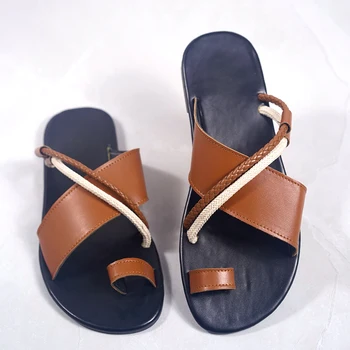 Rímske Sandále Mužov 2020 Nové Letné Vonkajšie Pláži Klip Prst Retro Sandále PU Kožené Bežné Pohodlné Plážové Sandále Veľkosť 39-48