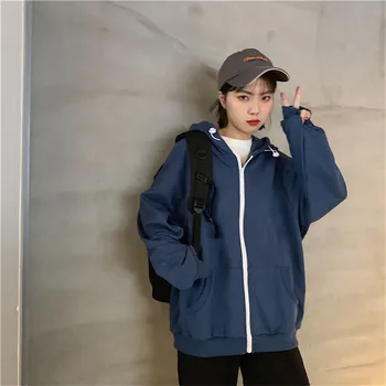 Dámske Bavlnené Nadrozmerné Hoodies kórejský Priateľ List výšivky Jeseň Mikina 2020 Študentka, Kabát s Kapucňou Streetwear